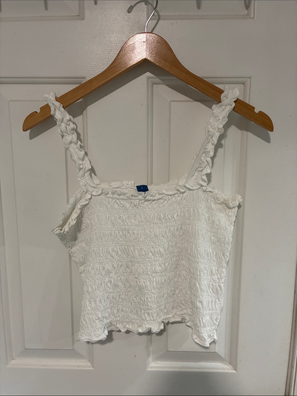 Old Navy White Smocked Ruffle-Strap Crop